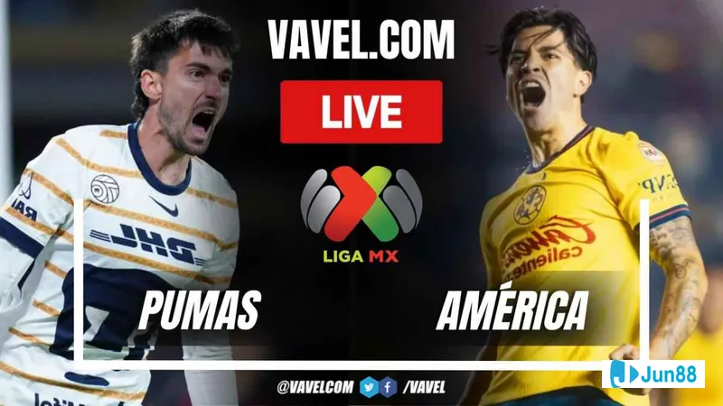 Cầu thủ Club America căng ngang bóng vào vòng cấm UNAM Pumas