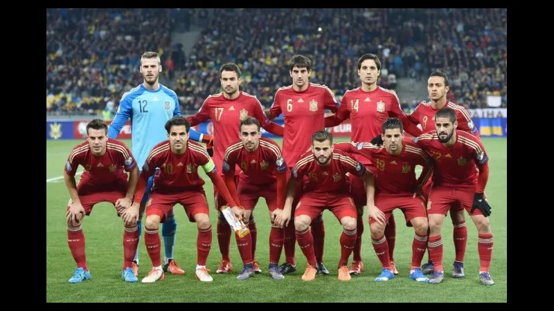 Cầu thủ Tây Ban Nha và Ai Cập tranh chấp quả bóng trên sân cỏ